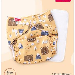 Babyhug Free Size Reusable Cloth Diaper with Smart Dry Insert Combo Bear Faces Print- Mustard Yellow-13