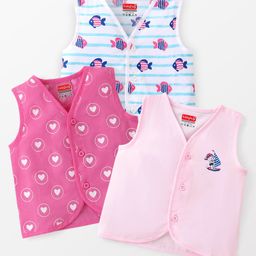 Babyhug 100% Cotton Sleeveless Jhabla Heart Print  Pack of 3 - Multicolour-picture-22