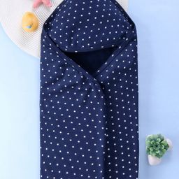 Babyhug Interlock Hooded Wrapper With Star Print L 76.2 x B 76.2 cm - Navy Blue-image-92