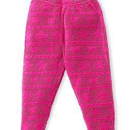 Babyhug Cable Knit Full Length Fleece & Woollen Pant Floral & Heart Design  - Pink-image-18