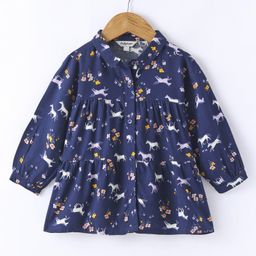 ToffyHouse 100% Cotton Woven Full Sleeves Collar Neck Top with Horse & Floral Print - Navy Blue-image-85