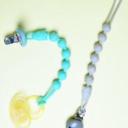 THE LITTLE LOOKERS Silicone Pacifier Clip for Baby Boys and Girls, One Piece Pacifier Clips, Wooden Soother Clips Design, Fits Most Pacifiers and Teething Toys - Blue & Grey-10