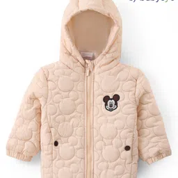 Babyoye Disney Woven Full Sleeves Padded Hooded Jacket with Quilted Design & Mickey Mouse Patch Applique - Beige-picture-43