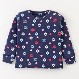 Bodycare Interlock Knit Full Sleeves T-Shirt With Floral & Heart Print - Navy Blue-26