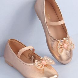 Pine Kids Bow & Stone Detailing Ballerinas with Velcro Closure - Golden-picture-15