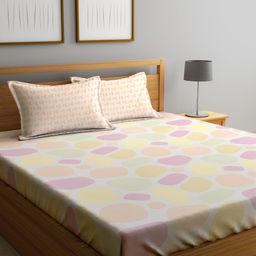 Klotthe Multicolor Geometric 300 TC Cotton Blend Fitted Double Bedsheet with 2 Pillow Covers-19