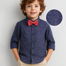 Babyhug Woven Full Sleeves Floral Printed Party Shirt with Bow - Navy Blue-image-46