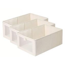 House of Quirk Durable And Versatile Closet Drawer Organizers And Storage Baskets, Rectangle Storage Boxes, Fabric Storage Containers For Pants, Shirt, Sweaters, Bra Panty, Socks Beige - Pack Of 3-image-35
