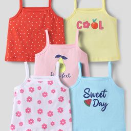 Doodle Poodle 100% Cotton Singlet Sleeves Slips With Polka Dots & Floral Print Pack Of 5 - Multicolour-picture-16