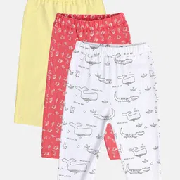 MINI KLUB Cotton Pack Of 3 Solid & Doodle Art Printed Pajamas - White Red & Yellow-picture-47