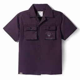 Ruff Corduroy Woven Half Sleeves Solid Shirts With Text Print - Wine-image-40