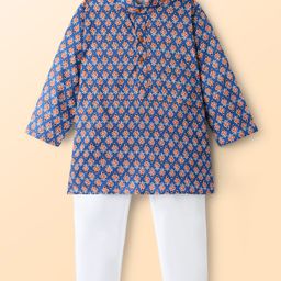 Ridokidz Full Sleeves Floral Motifs Printed Kurta Pyjama - Blue-image-25