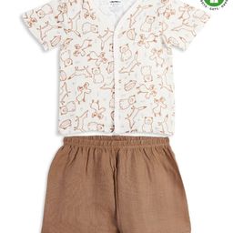 The Boo Boo Club 100% Cotton Muslin Half Sleeves Baby Animals Printed Shirt & Shorts Set - Beige-image-93