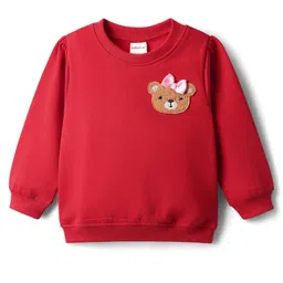Babyhug Cotton Knit Full Sleeves Sweatshirt With Teddy Bear Patch - Red-picture-24