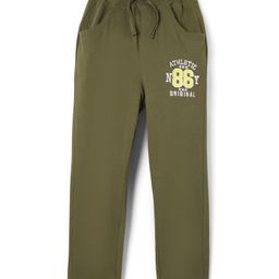 Olio Kids Cotton Knit Full Length Lounge Pant With Number Embroidery - Olive Green-image-5