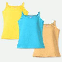 Ariel Cotton Lycra Knit Pack Of 3 Sleeveless Solid Camisoles - Yellow Sky Blue & Beige-image-48