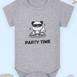 The Mom Store Cotton Knit Half Sleeves Party Time Text Printed Onesie - Grey-image-26