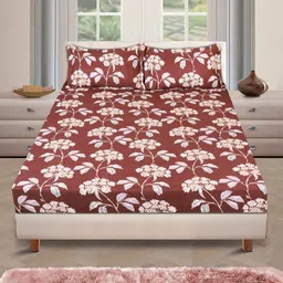 Myntra Elegant Homes Rust & White Floral 144 TC Queen Bedsheet with 2 Pillow Covers-image-31