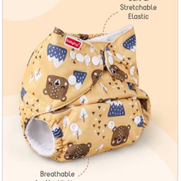 Babyhug Free Size Reusable Cloth Diaper with Smart Dry Insert Combo Bear Faces Print- Mustard Yellow image 2
