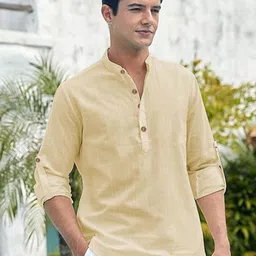 EdinWolf Men India Slim Fit Band Collar Solid Cotton Casual Shirt-image-84