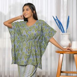 Vivika Printed V-Neck Pure Cotton Tunic With Palazzo-image-63