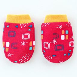 OHMS Interlock Knit Cap Mittens and Booties Square Print Red - Diameter 10 cm image 4