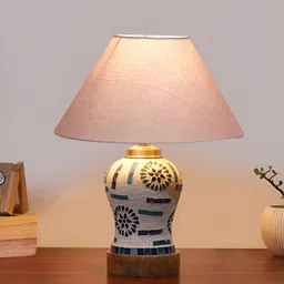 Aura Grey & White Printed Glass Frustum Shaped Table Lamp-15