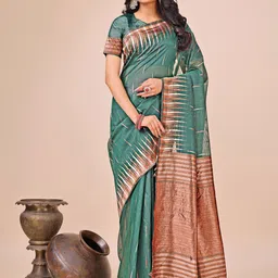 Pandadi Saree Abstract Woven Design Zari Saree with Blouse Piece-image-36