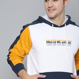Mast & Harbour Men White & Navy Blue Colourblocked Hooded Sweatshirt-image-76
