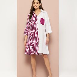Qurvii Animal Print Crepe Shirt Dress-image-4