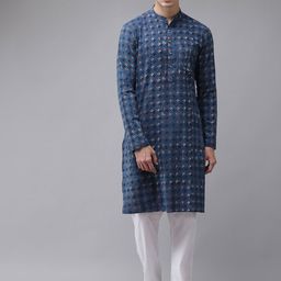 Fashvio Men Printed Thread Work Block Print Handloom Kurta-picture-0