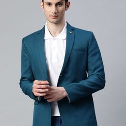 ESSAS club Men Blue Solid Regular Fit Single-Breasted Blazer-7
