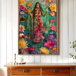 Art Street Sea Green & Pink Indian Goddess Canvas Wall Art-image-57