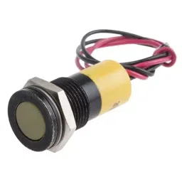 RS PRO Yellow Panel Mount Indicator 24V DC, Mounting Hole Size 14 mm, Termination Type Lead Wires, IP Rating IP67, Model No 7039008-17