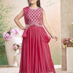 Sangria Girls Ethnic Wear Rani Thread Embroidery Georgette Lehenga Choli Set With Dupatta-picture-14