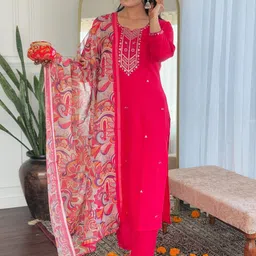 Moda Rapido Women Floral Embroidered Regular Sequinned Kurta with Trousers & With Dupatta-11