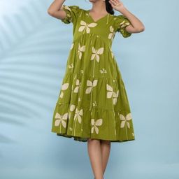 Suha Women Floral Printed Gathered Puff Sleeve Fit & Flare Dress-picture-31
