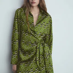 MANGO Printed Satin-Finish Wrap Dress-60