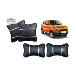 Auto Pearl Black and Silver Color Neck Rest with Cushion Set of 4 Pcs for - Spresso-16