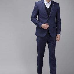 Arrow Men Navy Blue Self-Design Tailored Fit Single-Breasted Three-Piece Formal Suit-18