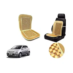 Auto Pearl Car Wooden Bead Seat Cushion with Beige Velvet Border Compatible for i20 Type-1-45