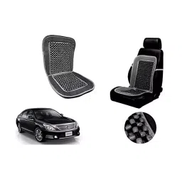 Auto Pearl Car Wooden Bead Seat Cushion with Grey Velvet Border Compatible for Nissan Teana-16
