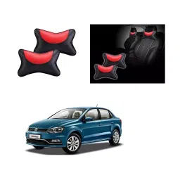Auto Pearl Black and Red Designer Car Neck Rest Pillow Compatible for Volkswagen Ameo-image-99