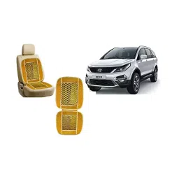 Auto Pearl Car Wooden Bead Seat Cushion with Beige Velvet Border Compatible for Hexa - Set of 2 Pcs-image-98
