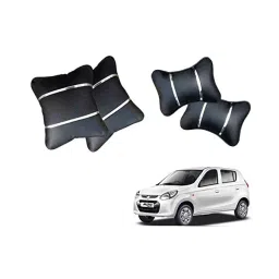 Auto Pearl Black and Silver Color Neck Rest with Cushion Set of 4 Pcs Compatible for Alto 800-2