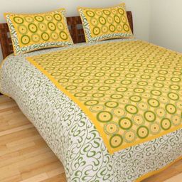 Aura Brown & Yellow Ethnic Motifs 144 TC Queen Bedsheet with 2 Pillow Covers-image-8