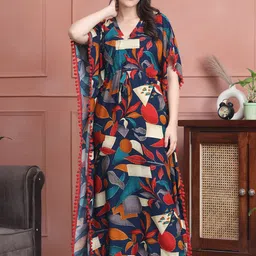 Boston Club Women Floral Printed Maxi Kaftan Nightdress-image-96