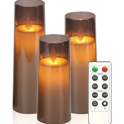 LTETTES Grey 3 Pieces Pillar LED Candles-picture-18
