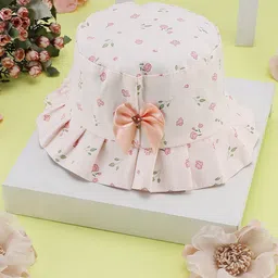 PASSION PETALS Girls Peach-Coloured Floral Printed Bucket Hat-42