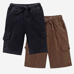 Kiddopanti Solid Shorts Pack of 2 - Black And Brown-image-69